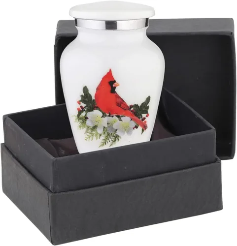BOLD & DIVINE Urnas pequeñas y hermosas de recuerdo cardenal rojo | para cenizas humanas | Mini urnas cantidad 1 con bolsa de terciopelo y embudo