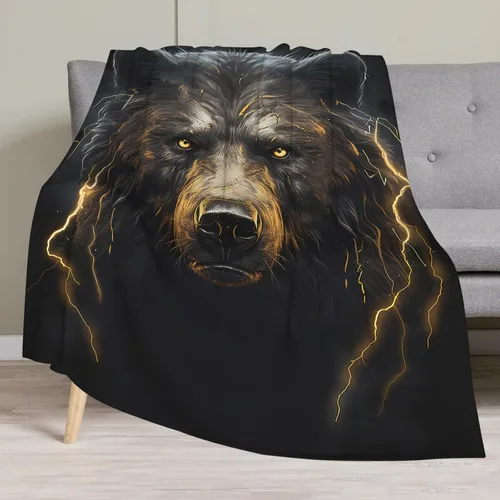 Miniatura 2 de Huke Manta de regalo de oso, manta de oso rayo de fuego negro y dorado, regalos de oso para adultos/niños/estudiantes, manta con estampado