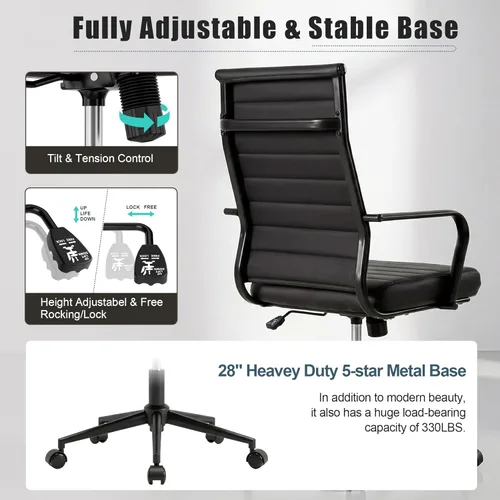 Miniatura 6 de Okeysen Silla de escritorio de oficina de cuero, sillas de sala de conferencias, silla ejecutiva acanalada, silla giratoria ergonómica de altura