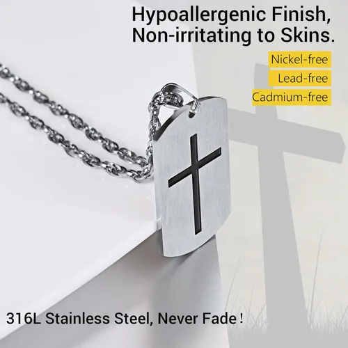 Miniatura 6 de Prosteel - Colgante de cruz de acero inoxidable para hombre y mujer, colgante de placa de perro, etiqueta militar con palabras, collar inspirador
