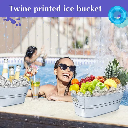 Miniatura 4 de IKAYAS - Cubos de hielo de 4 galones para fiestas, cubeta de hielo de metal galvanizado con cuchara para bar de cóctel, suministros de bar