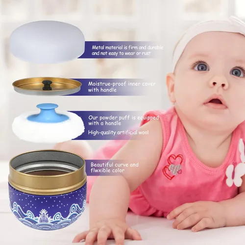 Miniatura 5 de Estuche de Polvo Corporal WEMEGA con Aplicador de Polvo, Contenedor de Polvo, Caja de Té para Polvo Corporal y Facial para Bebés y Mujeres, Estuche