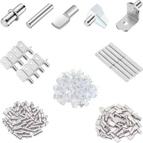 HELIFOUNER Kit de 100 pines de estante de 5 estilos chapados en níquel para gabinetes, estanterías, centros de entretenimiento