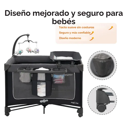 Miniatura 8 de Pamo Babe Magic Fold Pack and Play con moisés, juego de 1 paso, juego de corrales plegables para bebé con cambiador, corralito portátil con puerta
