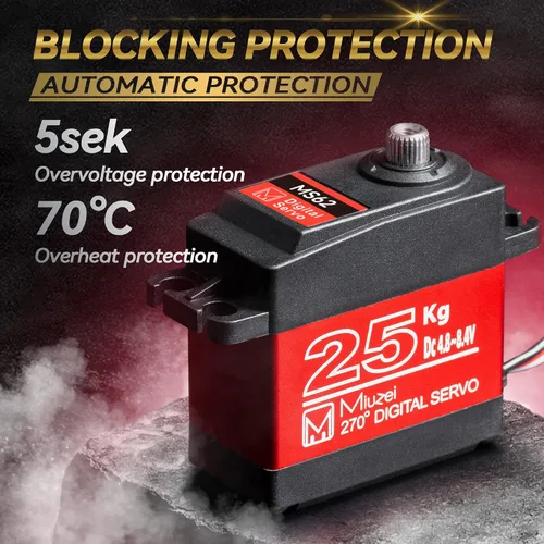 Miniatura 4 de Servo RC de 25KG de alto par, Miuzei Servo Motor impermeable compatible con coche RC 1/8, 1/10, dirección de engranaje metálico completo con asta