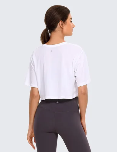 Miniatura 2 de CRZ YOGA - Camiseta corta para mujer, de algodón Pima, ombliguera de manga corta para entrenamiento y yoga, de estilo informal, camiseta deportiva