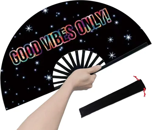 Miniatura 13 de Abanico rave, ventilador de mano plegable grande para mujeres y hombres, ventiladores para baile de línea para raves, EDM, fiesta de baile