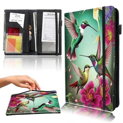 Miniatura 33 de Libro para camarera con bolsillo con cremallera, de piel sintética, lindo libro para camarera, libros de servidor, restaurante, soporte para cheques