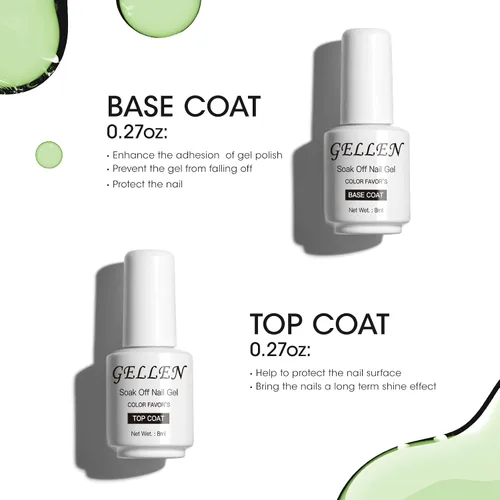 Miniatura 2 de Gellen Top Coat y Base Coat para Gel Polish - Acabado Shine de larga duración, 8ml cada botella Capa superior y base transparente