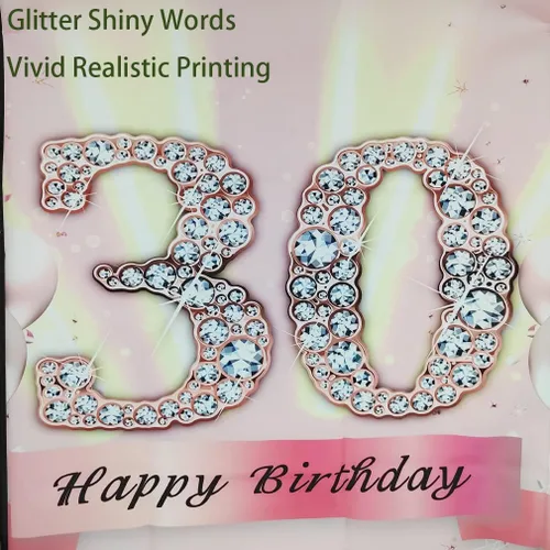 Miniatura 7 de Decoraciones de cumpleaños número 30 para mujer, cartel de fondo de feliz cumpleaños 30, cartel de tela para fiesta de aniversario de 30 años