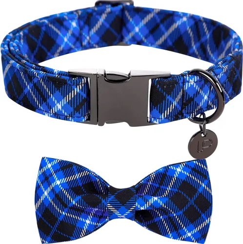 Collar para perro con pajarita, Collar de algodón con pajarita para cachorro, Collar para perro azul para niña o niño con hebilla de metal duradera,