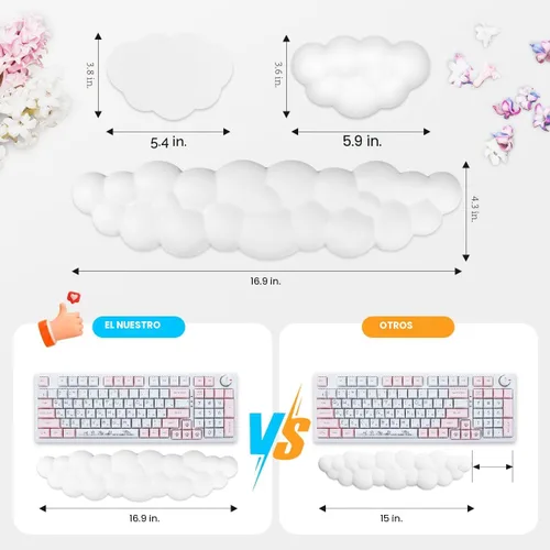 Miniatura 2 de JIKIOU Reposamuñecas para Teclado Cloud de Cuero Mejorado, Reposamuñecas Cloud con Base de PU Antideslizante, Cómodo Reposamuñecas de Espuma