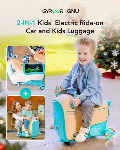 Miniatura 2 de Gyroor Juguete eléctrico para niños de 4 a 8 años, maleta de viaje en avión 2 en 1 con almacenamiento, 3 modos de velocidad, ruedas LED Azul