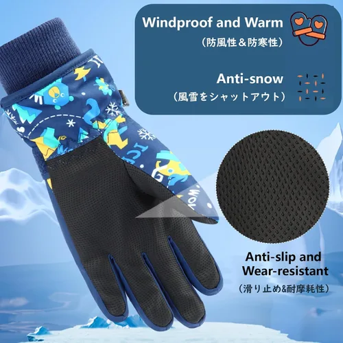 Miniatura 4 de JEELAD Guantes de esquí para niños y niñas, guantes de nieve de invierno, resistentes al viento, guantes de ciclismo para niños y niñas, clima frío