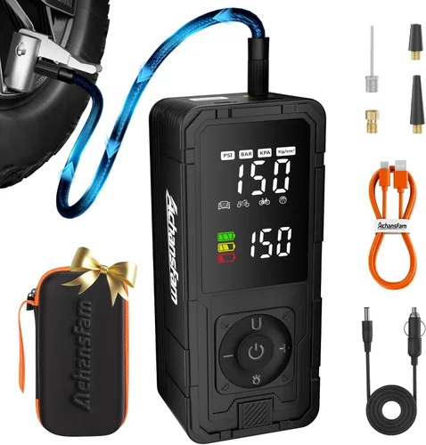 Miniatura 10 de Inflador de neumáticos, compresor de aire portátil, bomba de aire inalámbrica recargable, inflador digital de neumáticos de 150 PSI con apagado