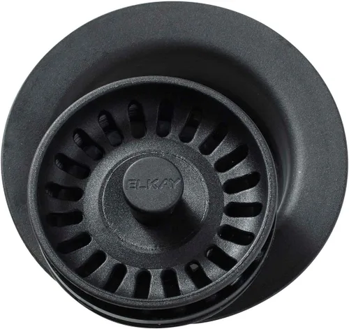 Elkay LKQD35BK Brida de polímero con colador de cesta extraíble y tapón de goma, color negro