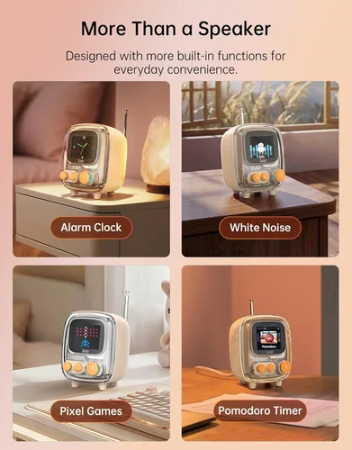 Miniatura 4 de Divoom Tiivoo-2 - Altavoz Bluetooth retro Pixel con reproducción USB-C/TF, pantalla de arte de píxeles personalizados, reloj despertador y modo