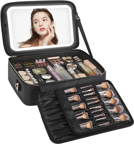 Miniatura 28 de Relavel Estuche de maquillaje con espejo LED, 01-Negro, Bolsa de maquillaje de viaje con espejo LED para niñas