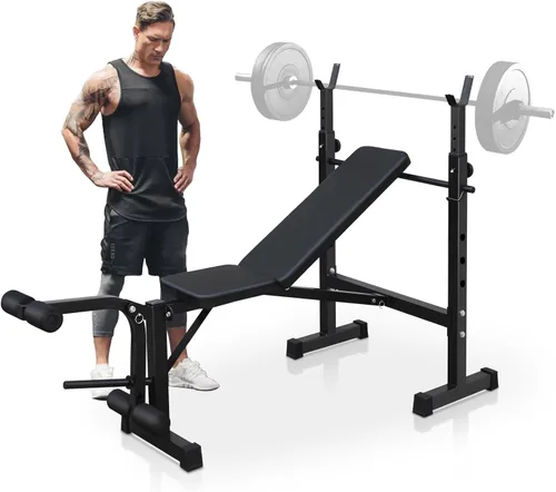 Banco de pesas olímpico, banco de pesas ajustable, juego de prensa de banco plegable con estante para sentadillas y banco para gimnasio en casa,