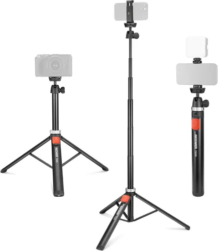NEEWER Trípode para teléfono celular y cámara con control remoto y soporte para teléfono compatible con iPhone GoPro Canon Sony DSLR, trípode de 160