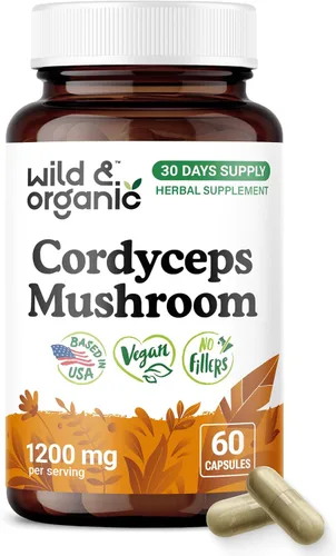Miniatura 11 de Wild & Organic Cordyceps Cápsulas de 1200 mg - Apoyo inmunológico - Suplemento en polvo de hongos Cordyceps - Extracto de micelio puro - Vegano, sin