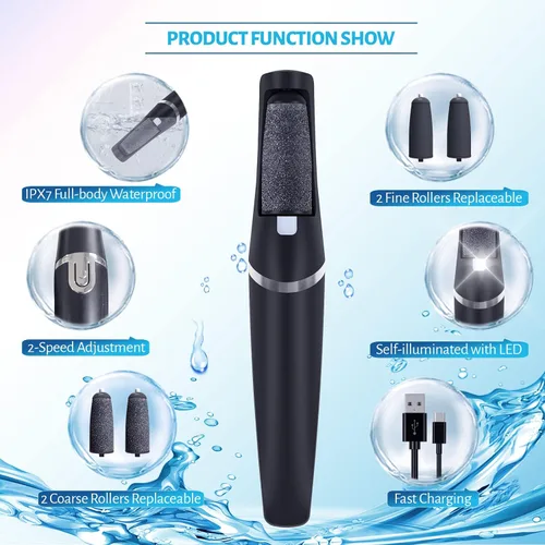 Miniatura 2 de Removedor eléctrico profesional de callos de pies, kit de herramientas de pedicura electrónico recargable, resistente al agua con 4 cabezales