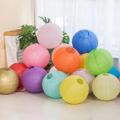 Miniatura 6 de Linternas de papel de estilo chino, juego de 5, adecuadas para decoración de fiestas (azul claro, 12 pulgadas)