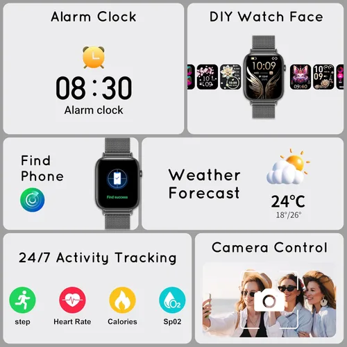 Miniatura 9 de Reloj inteligente para hombres y mujeres (respuesta/hacer llamadas) 1.83 pulgadas HD 3 bandas reloj inteligente compatible con teléfonos Android