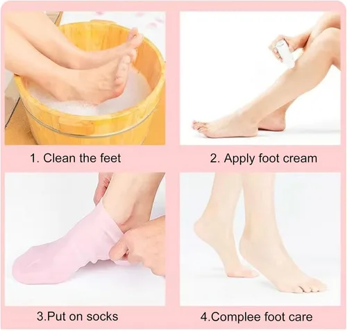 Miniatura 5 de Juego de 2 pares de calcetines hidratantes para spa de gel de silicona para piel seca y agrietada, calcetines de silicona para pies secos