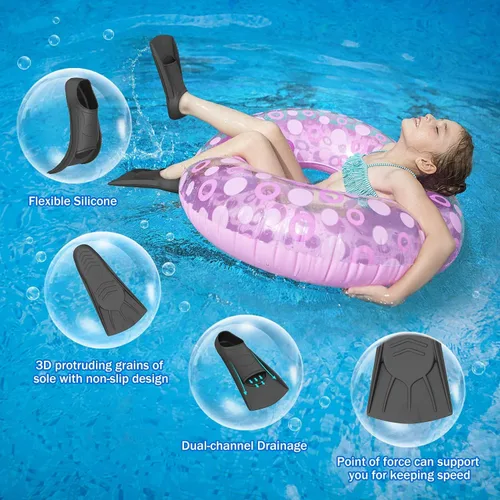 Miniatura 3 de Gintenco Aletas de Natación, Aletas de Natación para Niños para Natación de Vueltas, Aletas de Tamaño de Viaje con Bolsa de Malla, Aletas de Negro