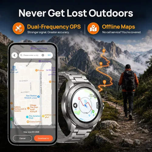 Miniatura 2 de Mibro GS Explorer S - Reloj inteligente de aventura al aire libre de titanio para hombres, GPS de doble banda con mapas sin conexión, grado militar