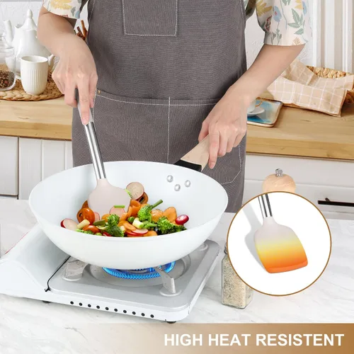 Miniatura 4 de LIANYU Juego de 15 utensilios de cocina con soporte, herramientas de cocina de silicona con mango de acero inoxidable, utensilios resistentes al