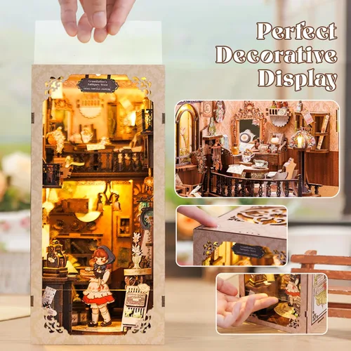 Miniatura 5 de Kit de rincón de libros Fsolis, kit de manualidades para casa de muñecas en miniatura para adultos, decoración para estantería, cumpleaños