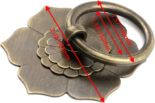 Miniatura 2 de Bitray Tiradores de anillo de bronce antiguo, tiradores de anillo en forma de flor para cajones de aparador, 2
