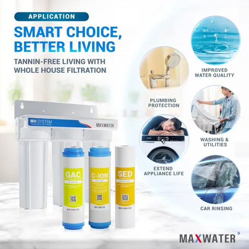 Miniatura 5 de Max Water Sistema de filtración de agua estándar de 3 etapas de ablandamiento de agua de 10 pulgadas para toda la casa – Sedimento + resina