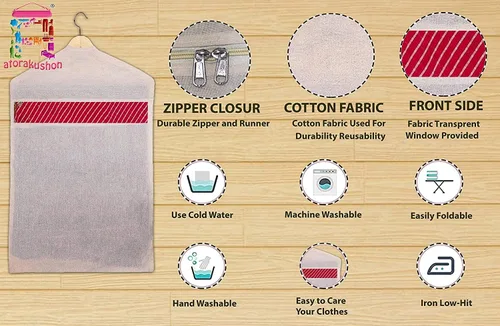 Miniatura 4 de atorakushon 100% algodón colgante sari cubre ropa bolsa de almacenamiento de ropa 26 x 18 pulgadas tamaño grande organizador de armario de tela
