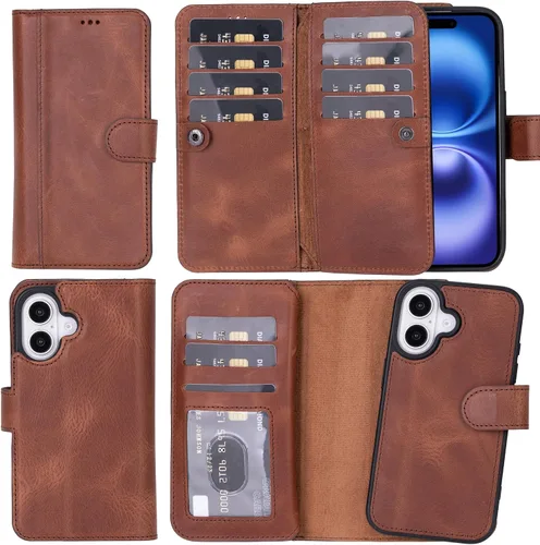 Miniatura 9 de HARDISTON Funda de piel auténtica de alta calidad hecha a mano para iPhone 11 Pro de 5.8 pulgadas, tarjeteros de doble folio, funda magnética Negro