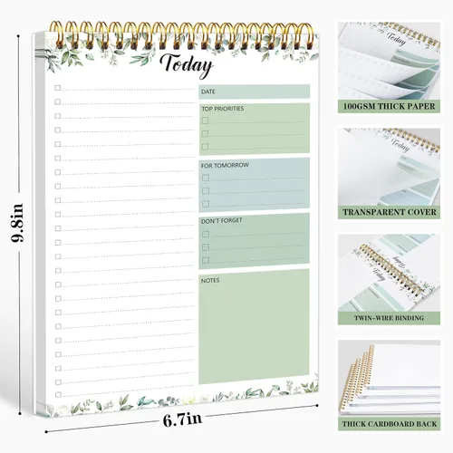 Miniatura 4 de Bloc de notas de lista de tareas – Bloc de notas diario de 104 páginas, planificador de tareas, 6.7 x 9.8 pulgadas, cuaderno espiral de doble cara