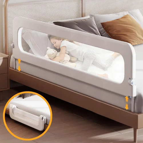 Miniatura 11 de Barandilla de protección para cama de bebé para niños pequeños, altura ajustable de 59 pulgadas, barandilla de cama abatible, barandilla lateral