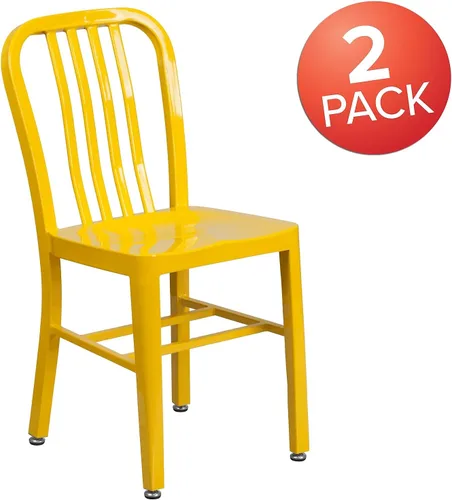 Miniatura 4 de Flash Furniture Gael - Juego de 2 sillas de metal amarillo para interiores y exteriores de grado comercial