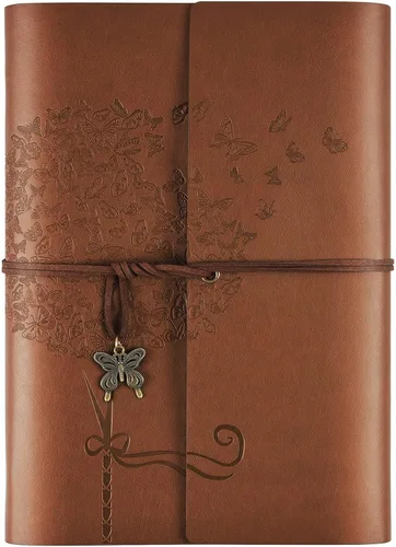 Miniatura 10 de Diario de cuero OMEYA, cuaderno de escritura recargable, planificador de diario para mujeres y niñas (Azul, A6 18.5 cm x 13 cm)