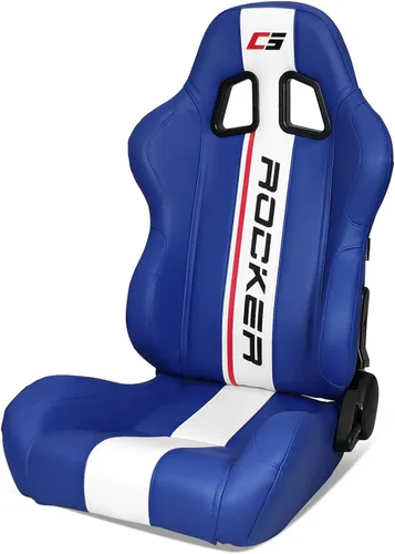 Miniatura 11 de IKON MOTORSPORTS, Asientos universales para vehículos de carreras con deslizadores dobles, de piel sintética negra con rayas blancas, reclinable