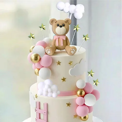 Miniatura 9 de Decoraciones para tartas de oso con bolas de pastel y estrellas y nubes, decoraciones para tartas para baby shower y cumpleaños para niño o niña
