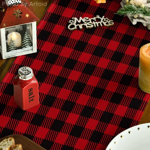 Miniatura 3 de Artoid Mode Camino de mesa de búfalo rojo y negro, decoración de mesa de comedor para interiores y exteriores, decoración de fiesta en el hogar, 13