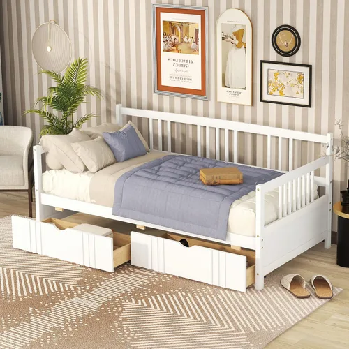 Miniatura 19 de Merax Sofá cama con cama nido, soporte de listones de madera, sofá cama moderno para sala de estar con rieles, tamaño completo, gris