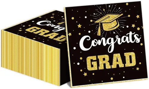 Servilletas de fiesta de graduación negras y doradas 2026 Servilletas de graduación de felicitaciones de graduación con temática de felicitación de