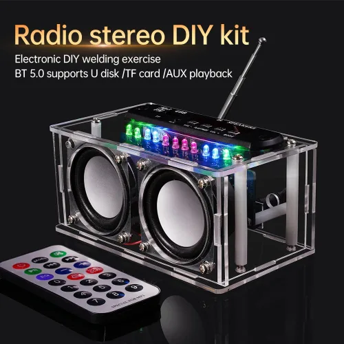 Miniatura 7 de Diymore Kit de altavoz Bluetooth para bricolaje, kit de práctica de soldadura de radio, altavoces duales y control remoto, para soporte