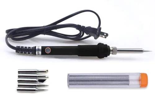 Juego de soldadura eléctrica de 60 W con temperatura ajustable, soldador con 5 puntas diferentes, 1 cable de soldadura de 3/64 pulgadas de diámetro.
