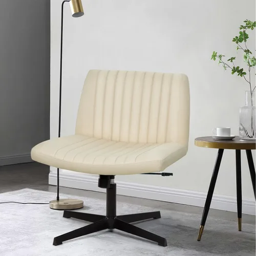 Miniatura 7 de Silla cruzada sin brazos, silla de oficina con patas cruzadas, cómoda silla de tocador con respaldo, silla de escritorio giratoria ancha ajustable