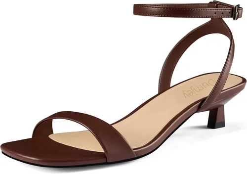 Miniatura 17 de Sandalias de tacón de gatito para mujer, con correa al tobillo, sandalias de tacón cuadrado con punta abierta, zapatos de fiesta de boda